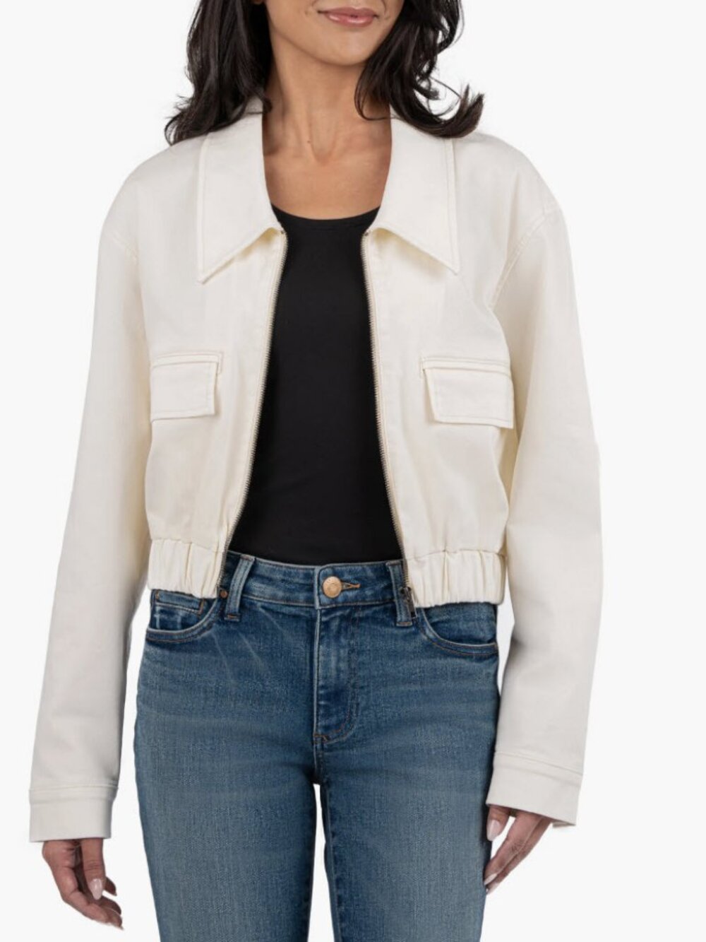 Kut from the Kloth Meadow Zip Crop Denim Jacket In Pearl, size XL
